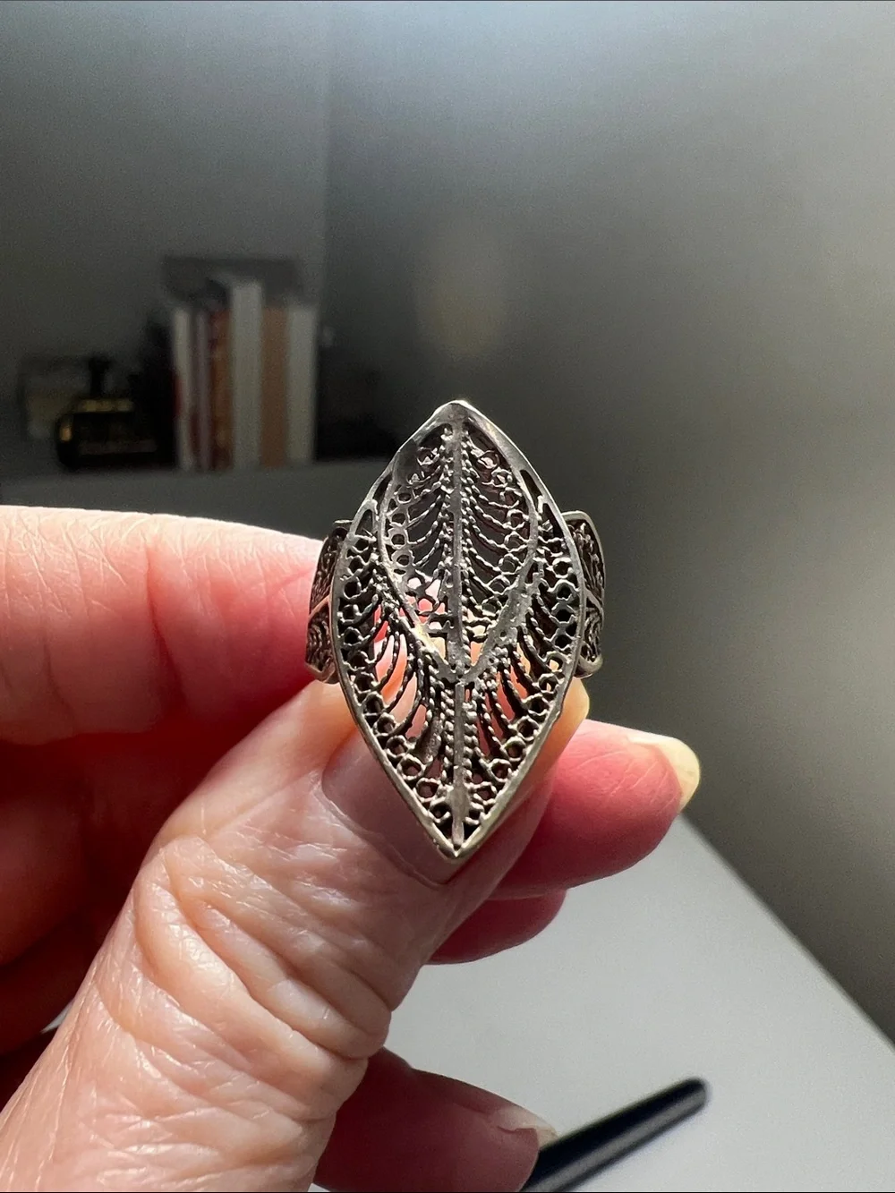 Fabulous Filigree Silver Tone Statement Ring - Vintage Heirloom